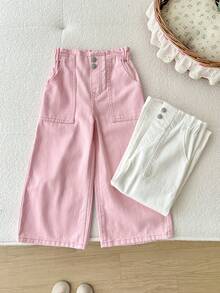 SHEIN Set de 2 pantalones vaqueros de ajuste holgado en rosa y blanco para niñas - Multicolor - Ver 8