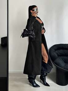 StreetHx Streetwear Women's Black Long Slim Fit Woolen Coat, Fashionable Outerwear For Autumn/Winter - Black - View 6