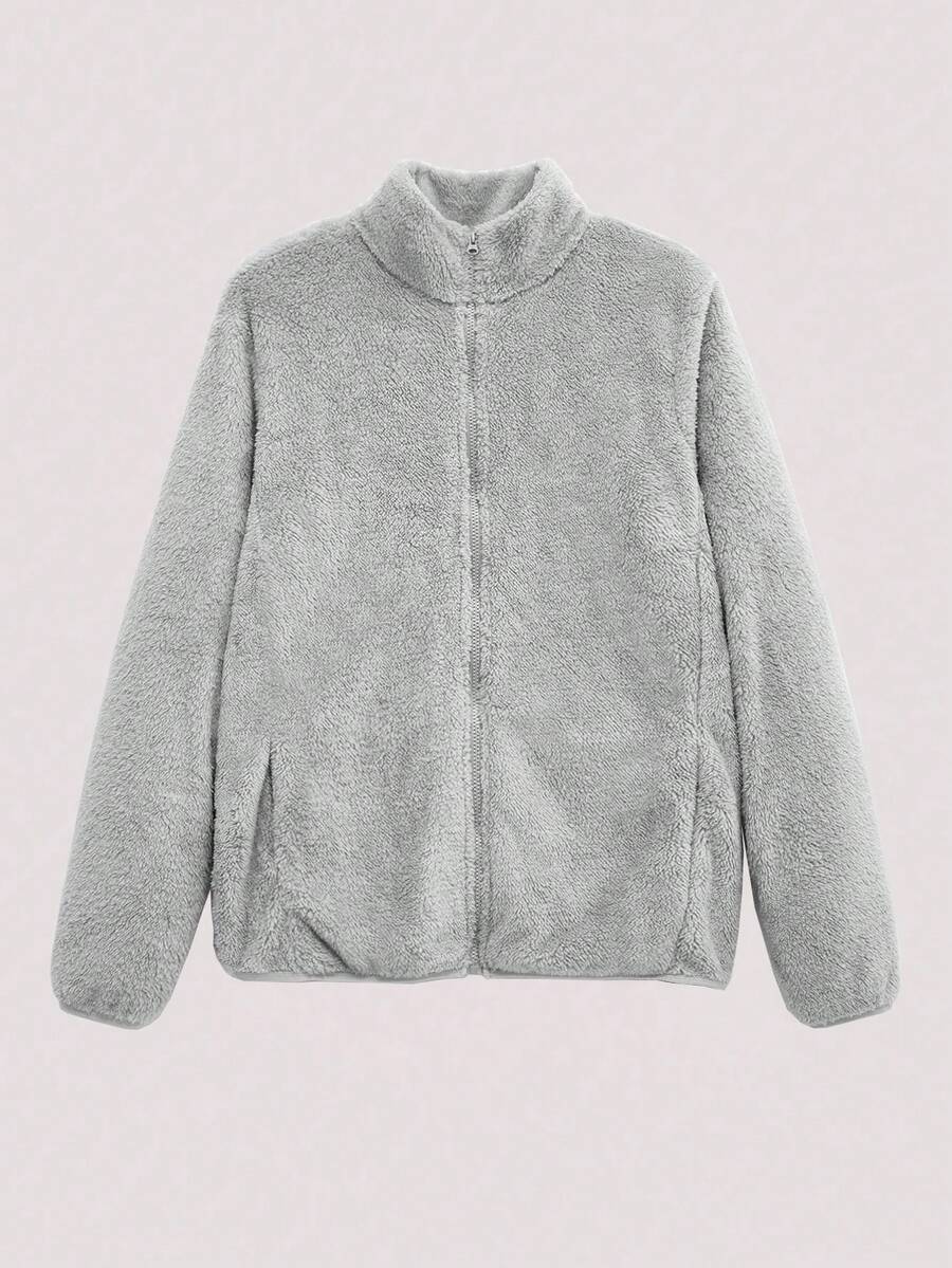 Open Phase 2025 Men's Autumn/Winter Stand Collar Fleece Zip-Up Jacket - Grey - View 1