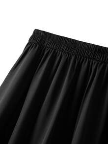 GlowEve CURVE Plus Size Women's Solid Color Pleated 3D Floral Asymmetrical Skirt, Romantic & Elegant For Parties - Black - View 7