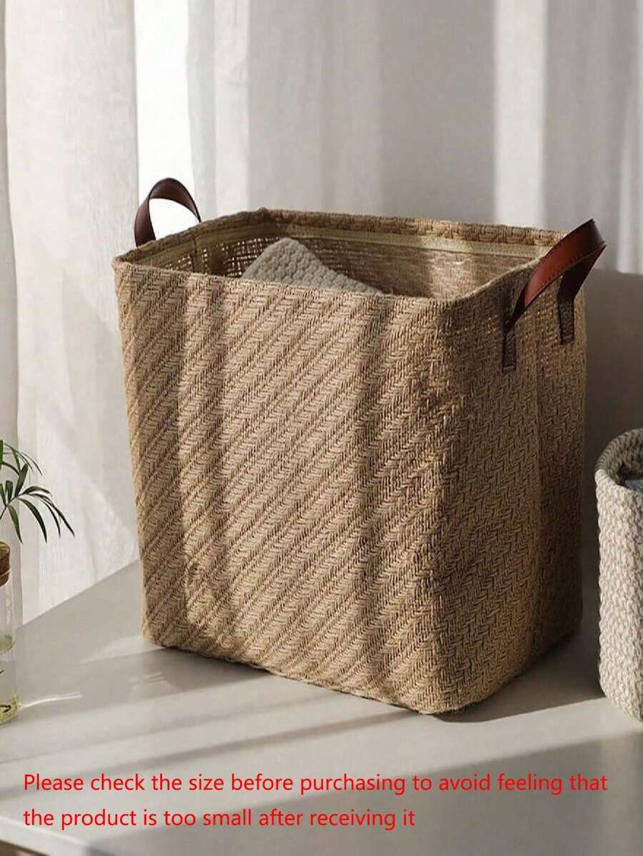 SHEIN 1pc Large Capacity Clothes Closet Storage Basket With Handle, Yellow Linen Foldable Storage Box For Storing Books, Snacks Or Toys Decor, Room Decorations, Decorations, Decor, Storage, Organizer Dress Pants Shoes Jeans Boots Skirt Laundry Hamper, Washing Basket Bathroom Organizer, Basket, Storage Basket, Foldable Laundry Basket - Rough jute - View 1