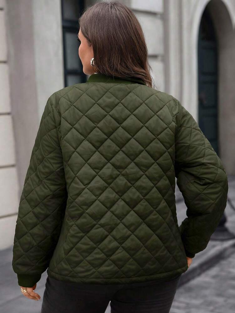 Jaqueta Casual de Cor Sólida Plus Size, Outono/Inverno