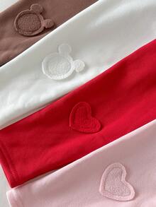 4件套女婴可爱休闲针织爱心图案裤，秋冬季百搭 - 彩色 - 查看 6