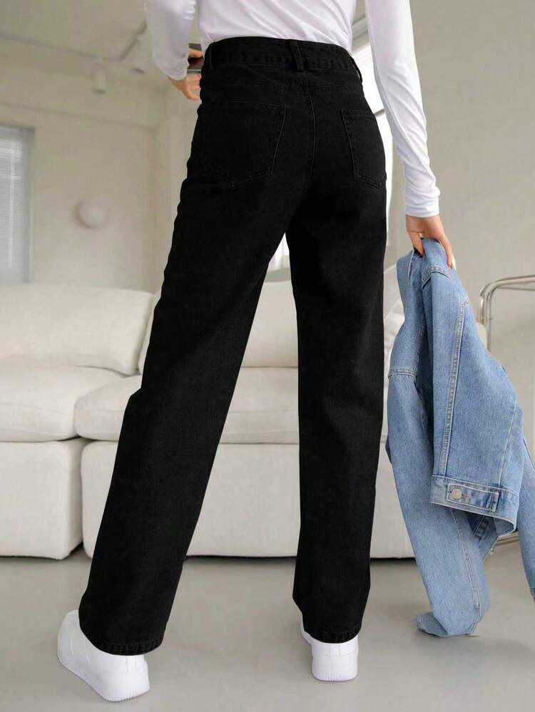 Women's High Waist Pockets Straight Loose Casual Versatile Denim Jeans