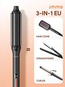 JMMO Thermal Brush Curling Brush, Blowout Heated Round Volumizer, Hair Straightener & Curler & Comb 3 In 3, Negative Ion For Smoother, LCD Display-EU Plug