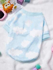 PETSIN 1件白色云朵法兰绒宠物服，厚实保暖的蓝色法兰绒宠物服装 - 藍色 - 查看 2