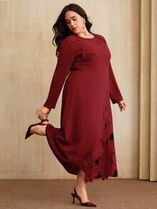 Anewsta 大码女士优雅奢华刺绣花卉修身连衣裙，适合正式场合、派对、时尚场合、工作、毕业典礼、婚礼等，红色 - 酒紅色 - 查看 3