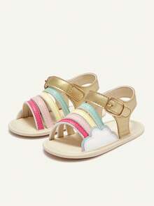 Cozy Pixies Cute Rainbow White Cloud Baby Outdoor Sandals - Gold - View 5