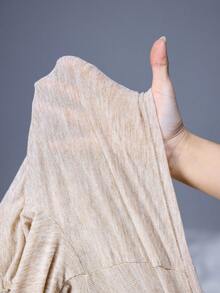 ROMWE Grunge Punk 女式露肩毛茸茸拼接性感 Y2K 千禧复古修身短款长袖上衣 - 卡其色 - 查看 9