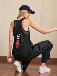 Powerista Women's Casual Sports Letter Print Sleeveless Tank Top - Black - View 3