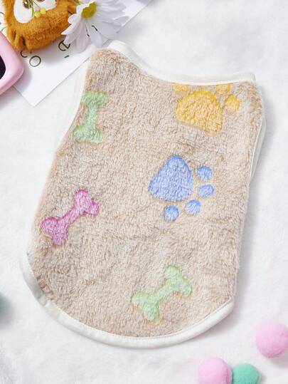 PETSIN 1pc Colored Bone Foot Print Pet Vest Brown Autumn And Winter Thick Flannel Warm Pet Clothing