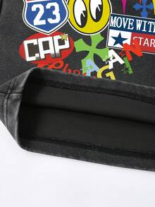 ROMWE MEN Pantalones cortos casuales con estampado lavado y desgastado para hombres - Negro - Ver 4