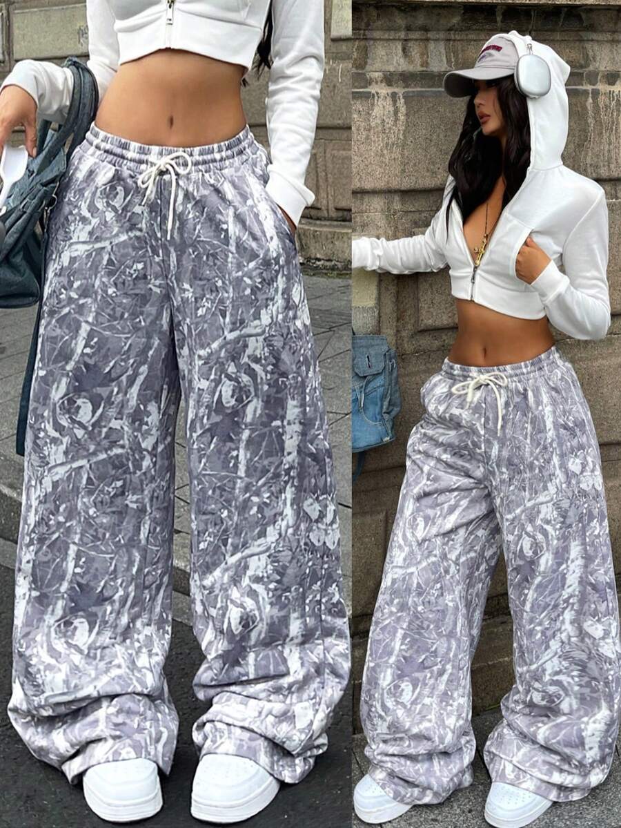 Coolane Quần ống rộng cạp chun rút họa tiết cành cây dành cho nữ - Nhiều màu - Xem 1