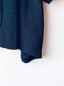 SHEIN LUNE CURVE Plus Size Solid Color Round Neck Pleated Casual Versatile Short Sleeve Shirt - Navy Blue - View 4