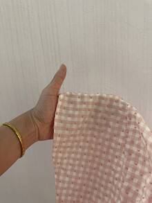 Sunnyshic 蓝色格子无袖紧身迷你连衣裙，甜美法式度假风，春夏季 - 藕粉色 - 查看 7