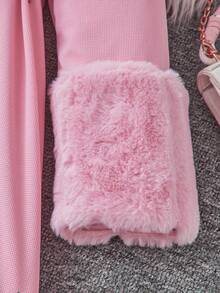 Sparklyn Tween Girls Vintage Warm Solid Color Fluffy Cardigan Jacket For Autumn And Winter - Pink - View 4