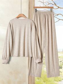 Rusticease Women's Casual Commuter Solid Color Top And Pants 2 Pieces Set Winter Two Piece Set Women Comfy Long Sleeve Sets Elegant Women's Sets - Multicolor - View 2