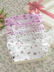 Souflis Souflis 8pcs/Set Baby Girls 0-3 Years Spring/Summer Casual Daily Wear Cute Ballet Girl Sleeveless Tee Shirt & Shorts 8pcs Outfit Set - Multicolor - View 3