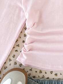 SHEIN 少女针织长袖T恤，时尚百搭休闲基础款 - 淺粉色 - 查看 5