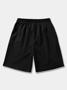 ROMWE MEN Goth Men's Letter & Cross Print Drawstring Waist Casual Shorts - Black - View 2