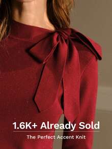 MOTF PREMIUM BOW DECOR RIBBED SWEATER KNIT PULLOVER FALL WINTER - Red - View 8