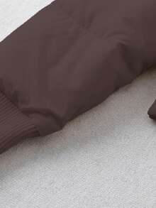 Franclia Short Front Button Hooded Padded Coat With Fur Collar, Warm Winter - Brown - View 3