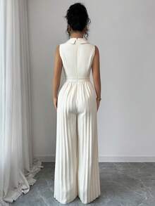 SHEIN Elenzya 女士杏色四向弹力面料立领收腰连体裤，无袖，优雅职业装，适合教师、生日礼物、约会、派对、独立日等场合，宽松版型 - 杏色 - 查看 2