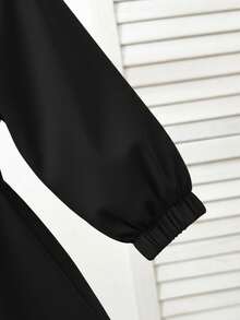 معطف أنيق من الفليس ذو قلنسوة من الكوردروي الأسود للبنات الصغيرات، للخريف والشتاء - الأسود - مشاهدة 7