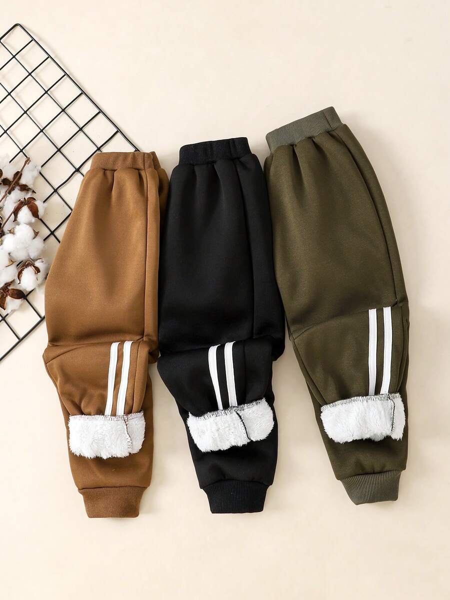 3pcs Young Boys Casual Sweatpants, Comfortable Thermal Lined, Versatile For School, Home, Sports, Suitable For 4-7 Years Old, Winter