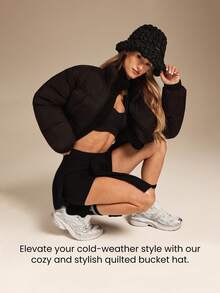 GLOWMODE Holly Jolly Water-Resistant Reflective Drawstring Puffer Bucket Hat Outdoors Daily Casual Wear - Black - View 3