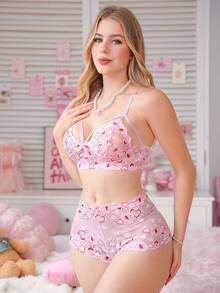 PetitDoll 2件套蕾丝边内衣套装，甜美可爱女士蕾丝文胸和内裤套装，无钢圈 - 粉色 - 查看 4