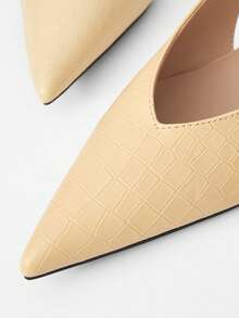 MOTF PREMIUM WOMEN'S CROCODILE PATTERN PU LEATHER POINTED TOE WEDGE HEEL SINGBACKS SHOES SPRING SHOES - Yellow - View 3