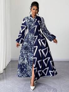 Maweii فستان كاجوال طويل الأكمام مطبوع بطراز عتيق أحمر اللون، مناسب للحفلات في فصلي الخريف والربيع، مقاس كبير