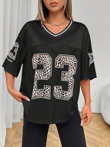 SHEIN PETITE Pink Mesh Women's Printed T-Shirt Jersey Street Girl