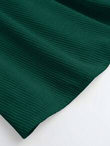 女士灯芯绒腰部修身喇叭休闲日常百搭杏色连衣裙 - 墨綠色 - 查看 5