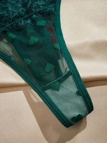 Charlaine Set de 5 tangas de encaje de tiro bajo para mujer con estampado aleatorio de corazones - Multicolor - Ver 5