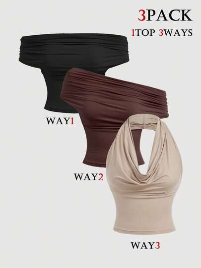 SHEIN MOD Plus Size  3-Way Wear Women's Casual Solid Color Slim Fit Top For Summer, Cowl Neck Top, Off The Shoulder Top, Aesthetic Tops,Festival,Country,Beach Vacation Wear,Tea Party ,Modest ,Prom Top,Cute Tops Strapless Shirts Long Tube Tops Tube Tops Women Tube Top Pack,Winter ,Thanksgiving For Women,Sexy Tops Strapless Tops Wrap Tops Tops For Women Sexy Tops For Women