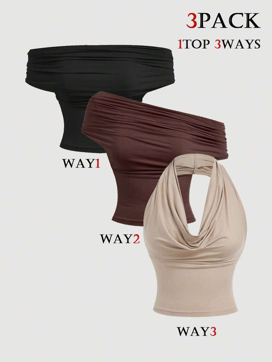 SHEIN MOD Áo nữ cỡ lớn, kiểu dáng 3 trong 1, màu trơn, ôm sát, thích hợp cho mùa hè, cổ đổ, vai trễ, phong cách thời trang, lễ hội, trang phục đồng quê, đi biển, tiệc trà, kín đáo, áo dạ hội, áo dễ thương, áo quây, áo ống dài, áo ống nữ, quần áo mùa đông, trang phục Giáng sinh, trang phục năm mới, trang phục Lễ Tạ ơn cho nữ, áo gợi cảm. - Nhiều màu - Xem 1