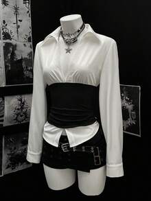SHEIN Unity 2 In 1 Sexy Deep V-Neck Punk Style Shirt - Black and White - View 3
