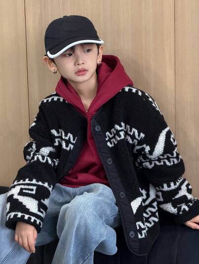 DAZY 秋冬款青少年男孩休闲拼色图案夹克