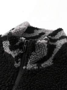 Manfinity EMRG Áo khoác nỉ thường ngày có khóa kéo in họa tiết toàn thân, tay dài, thu/đông - màu đen - Xem 3