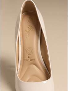 Zapatillas de tacón, tacón de aguja, charol, punta cerrada, elegantes, básicas, plantilla acolchonada, cómodas, zapatos de vestir, moda femenina, clásicos, formales - Latte - Ver 5