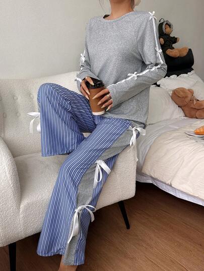 Dream Adore Schattige Bowknot Long Sleeve Pajama Set Sets Women Round Neck view 3