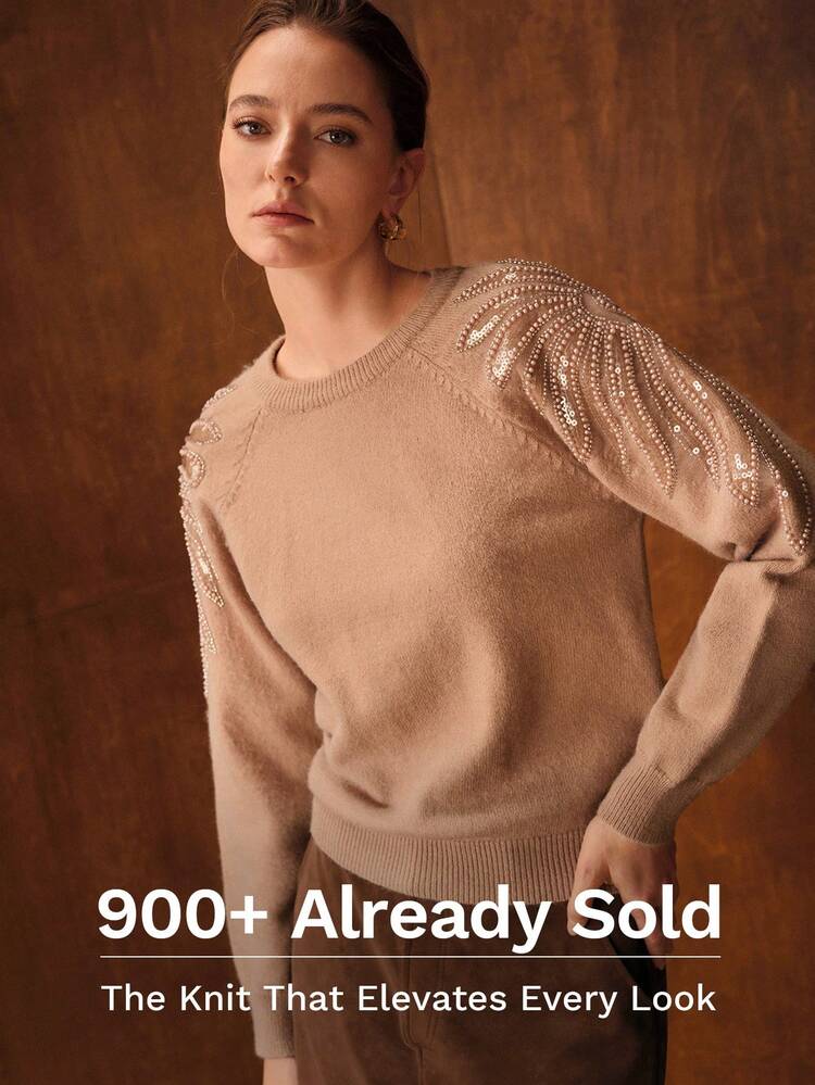 SEQUINS BEADED FLORAL KNIT RAGLAN SLEEVE SWEATER
