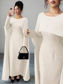 Elenzga 女士优雅绿色长款派对连衣裙，适合秋季度假、约会和外出。 - 杏色 - 查看 1