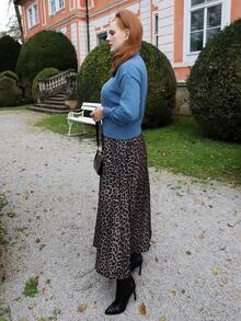 Gretanique 女士优雅豹纹高腰缎面半身裙 - 彩色 - 查看 4