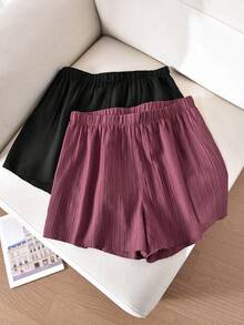 CosyJoli Conjunto de 2 piezas de shorts casuales con textura en negro y rojo rosa para mujer de talla grande, ideal para la primavera - Multicolor - Ver 6