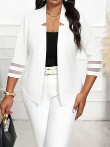SHEIN Lady Plus Size Women Fashionable Elegant Casual Mesh Patchwork White Blazer In Fall/Winter Spring/Summer For Blazers Jacket Suits Woman - White - View 4