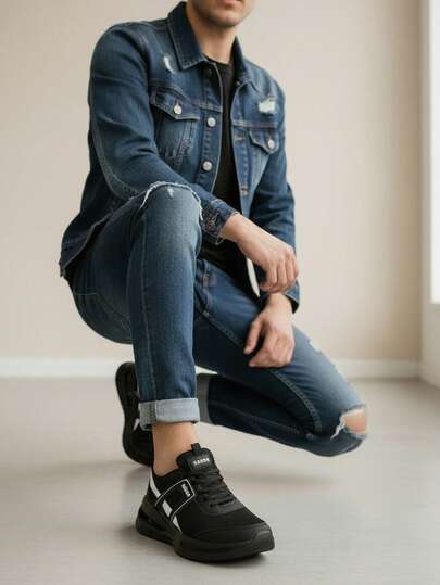 Tenis deportivos para caballero color negro con suela blanca ligera - diseño Running con detalles blancos, confort total y estilo urbano para uso diario o deportivo