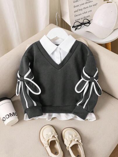 Sparklyn 少女休闲蝴蝶图案二合一卫衣，秋冬季